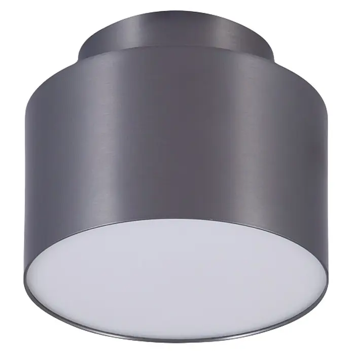 Plafón LED redondo Gael - 16 W, Ø x Al: 11 x 9 cm, Titanio, Blanco cálido - Lámpara de techo cilíndrica gris oscuro cepillado con difusor blanco.