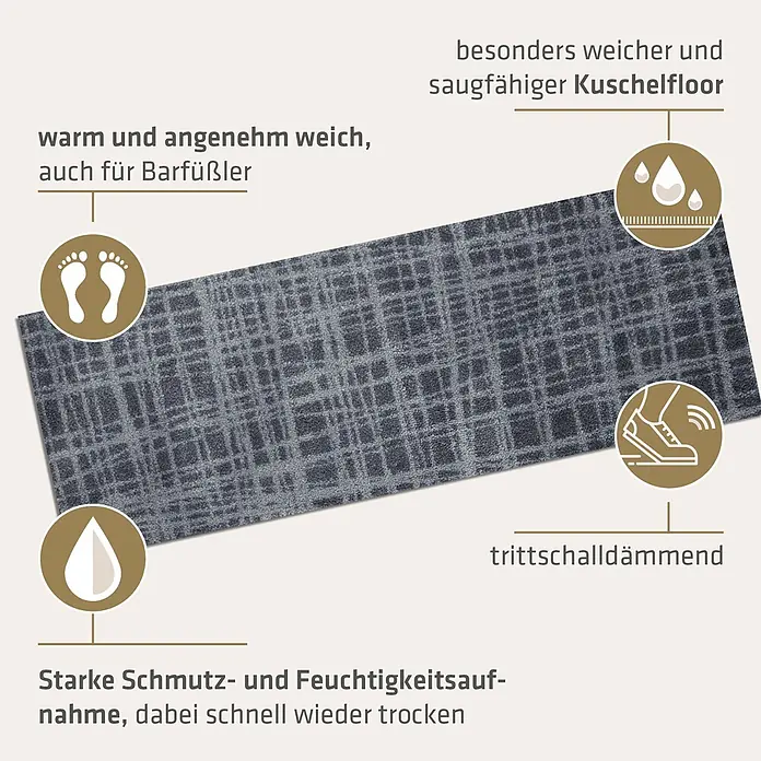 Akzente Fußmatte Feel - 100 x 35 cm, Mehrfarbig, Motiv / Muster - Grauer gemusterter Läufer, weich, saugfähig und trittschalldämmend, ideal für Komfort.