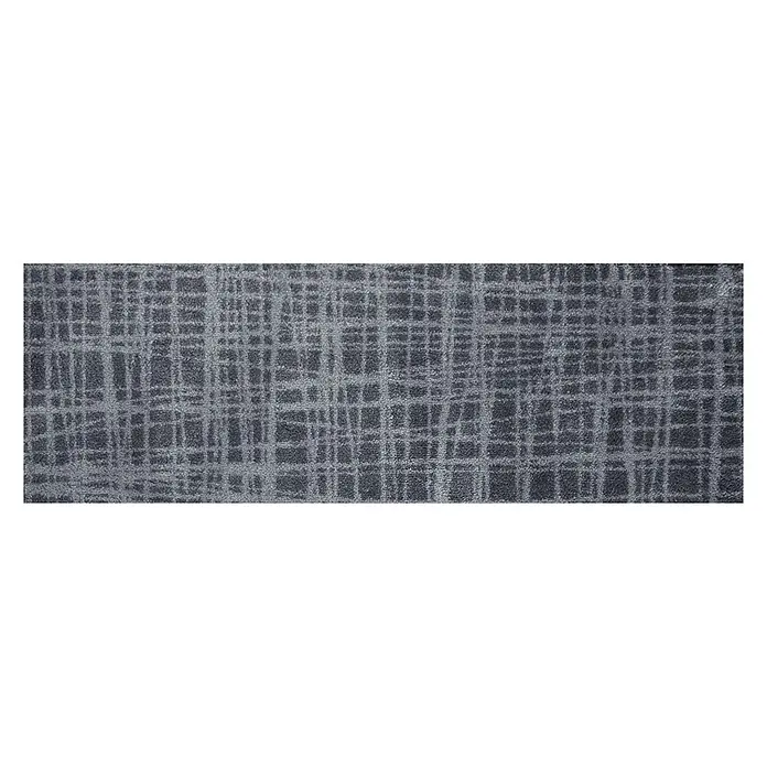 Akzente Fußmatte Feel - 100 x 35 cm, Mehrfarbig, Motiv / Muster - Dunkelgrauer strukturierter Teppich mit hellem, abstraktem Karomuster.