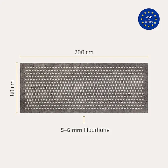 Akzente Fußmatte Feel - 200 x 80 cm, Mehrfarbig, Motiv / Muster - Rechteckiger dunkelgrauer Teppich mit weißen Tupfen, 80x200 cm, 5-6 mm Florhöhe.
