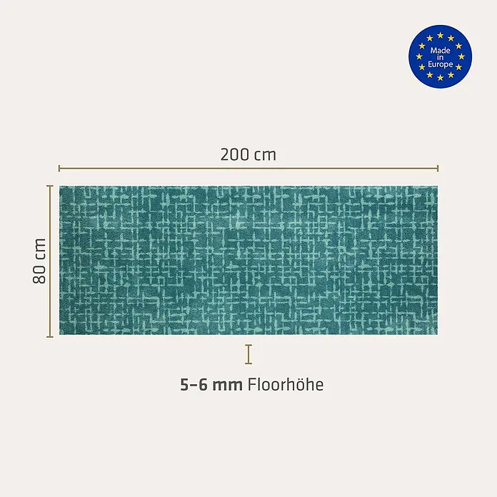 Akzente Fußmatte Feel - 200 x 80 cm, Mehrfarbig, Motiv / Muster - Rechteckiger Teppich in Petrol mit abstraktem Gittermuster, 80x200 cm, 5-6 mm Floorhöhe, Made in Europe.