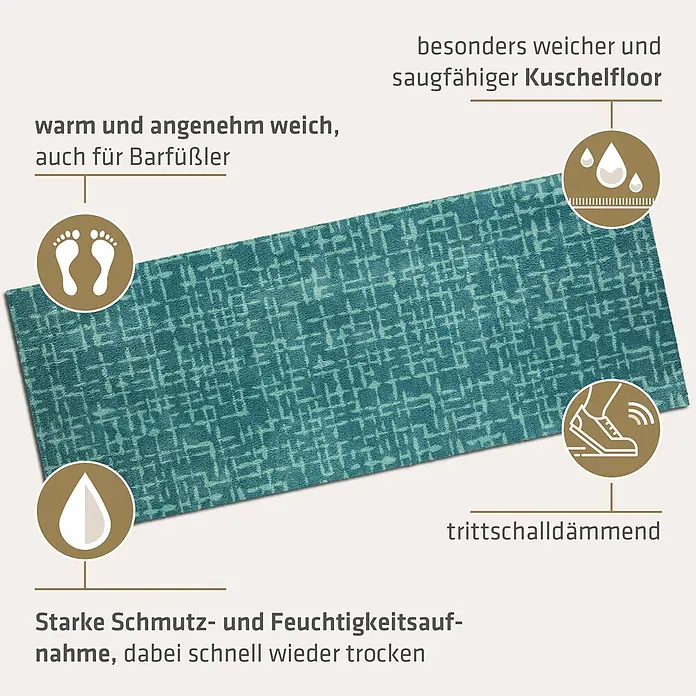Akzente Fußmatte Feel - 200 x 80 cm, Mehrfarbig, Motiv / Muster - Türkis gemusterte Matte, weich, warm, saugfähig und trittschalldämmend.
