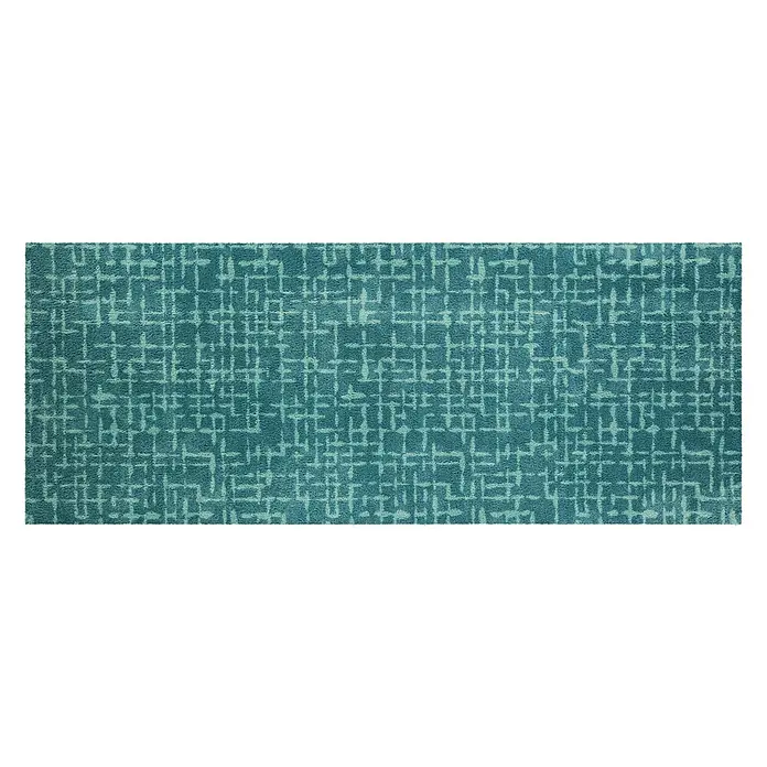Akzente Fußmatte Feel - 200 x 80 cm, Mehrfarbig, Motiv / Muster - Türkiser Teppich mit helltürkisem, abstraktem Gittermuster.