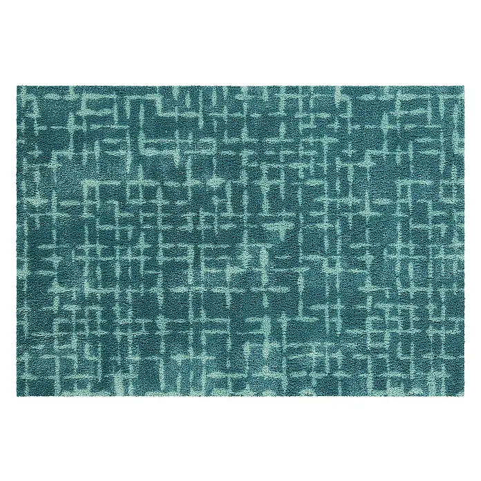 Akzente Fußmatte Feel - Mehrfarbig, Motiv / Muster - Türkiser Teppich mit hellem, abstraktem geometrischem Muster.