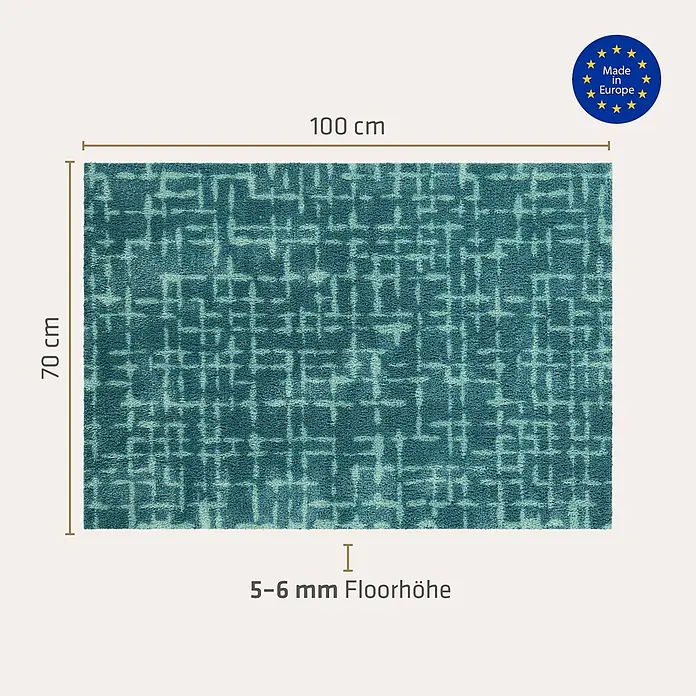 Akzente Fußmatte Feel - Mehrfarbig, Motiv / Muster - Türkiser Teppich mit abstraktem Muster, 100x70 cm, 5-6 mm Florhöhe. Hergestellt in Europa.