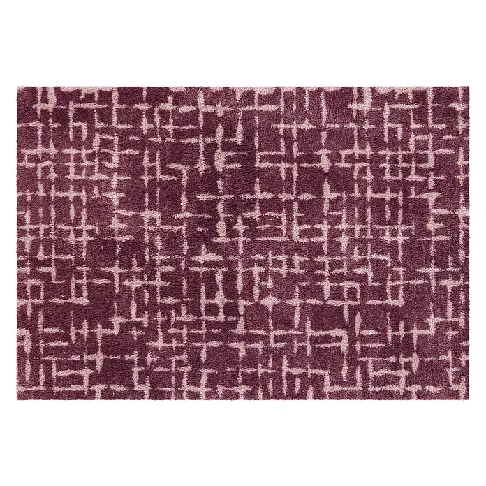 Akzente Fußmatte Feel - 100 x 70 cm, Mehrfarbig, Motiv / Muster - Plüschiger dunkelvioletter Teppich mit abstraktem, hellem geometrischem Gittermuster.