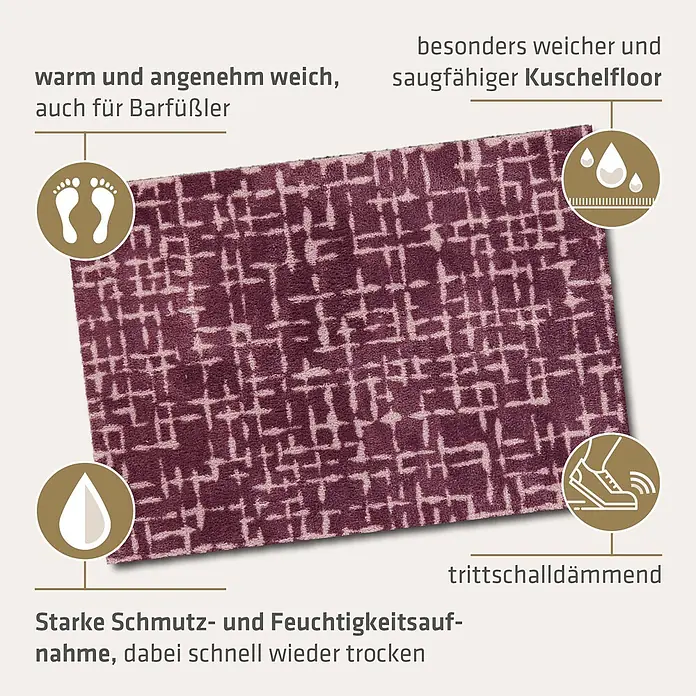 Akzente Fußmatte Feel - 100 x 70 cm, Mehrfarbig, Motiv / Muster - Eine weiche, lila gemusterte Matte mit starker Schmutz- und Feuchtigkeitsaufnahme, auch trittschalldämmend.