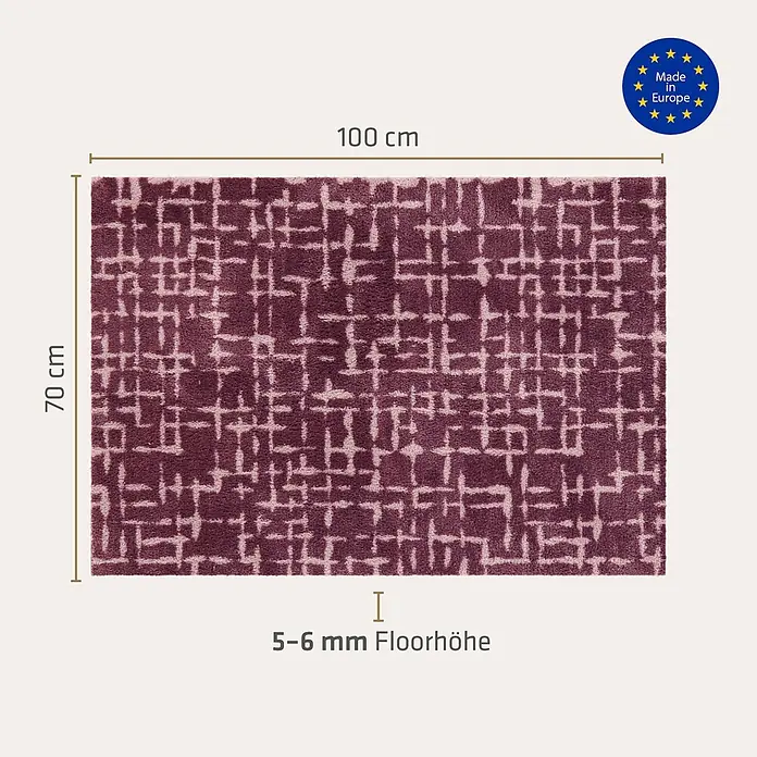 Akzente Fußmatte Feel - 100 x 70 cm, Mehrfarbig, Motiv / Muster - Lila Teppich mit geometrischem Muster, 70x100 cm, 5-6mm Florhöhe, Made in Europe.