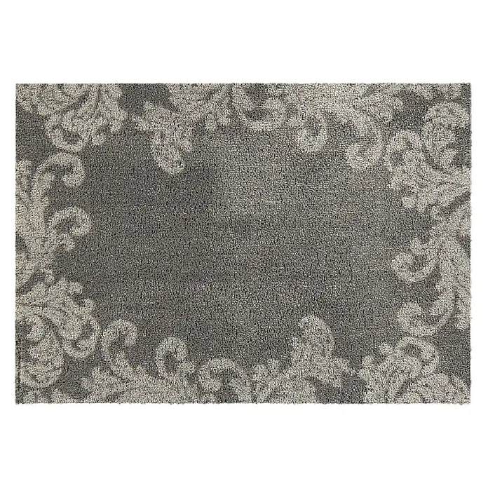 Akzente Fußmatte Feel - Mehrfarbig, Motiv / Muster|Floral - Grauer Teppich mit hellem, ornamentalem Damastmuster als Randverzierung.