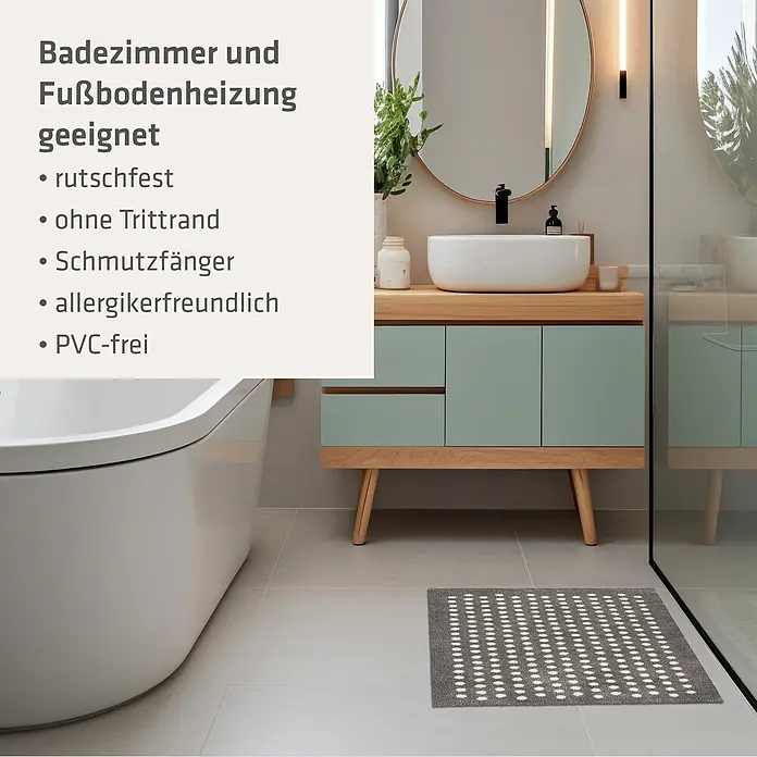 Akzente Fußmatte Feel - Mehrfarbig, Motiv / Muster - Grau melierte Badematte mit weißen Punkten auf dem Badezimmerboden, auch für Fußbodenheizung geeignet.