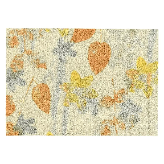 Akzente Fußmatte Feel - Mehrfarbig, Motiv / Muster|Floral - Weicher Schlingenflor-Teppich mit einem Muster aus orangefarbenen, gelben und grauen Blättern und Blumen.