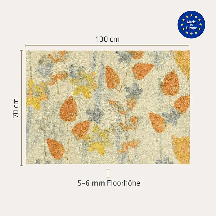Akzente Fußmatte Feel - Mehrfarbig, Motiv / Muster|Floral - Floraler Teppich mit orange, gelb, grauem Muster, 70x100 cm, 5-6 mm Florhöhe.