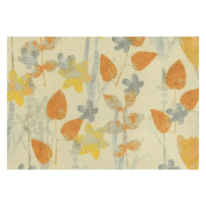 Akzente Fußmatte Feel - Mehrfarbig, Motiv / Muster|Floral - Weicher Flor-Teppich mit cremefarbener Basis und abstraktem Blumenmuster in Gelb, Orange und Grau.