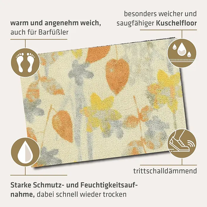 Akzente Fußmatte Feel - Mehrfarbig, Motiv / Muster|Floral - Weiche, saugfähige Matte mit Herbstlaubmuster. Kuschelig für Barfüßer, nimmt Schmutz und Feuchtigkeit auf und ist trittschalldämmend.