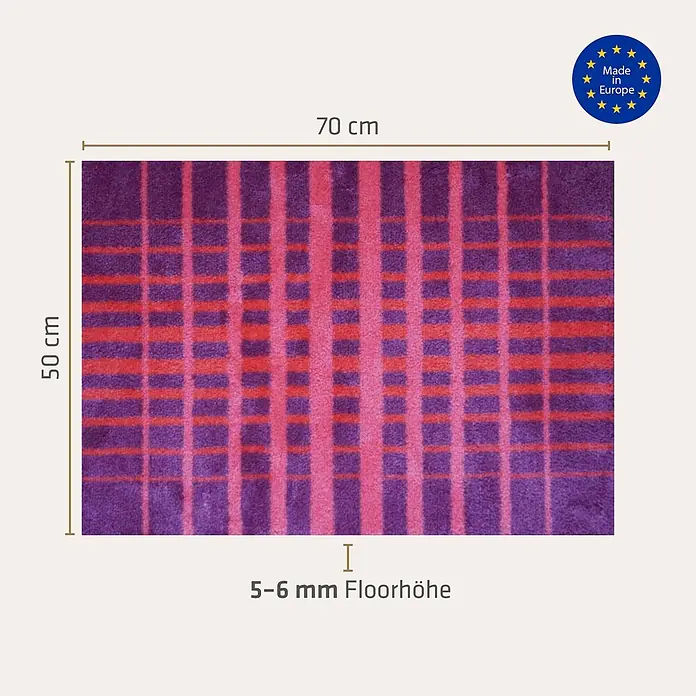 Akzente Fußmatte Feel - Mehrfarbig, Motiv / Muster - Rechteckiger Teppich in leuchtendem Lila und Pink mit Karomuster, 70x50 cm, 5-6 mm Florhöhe.