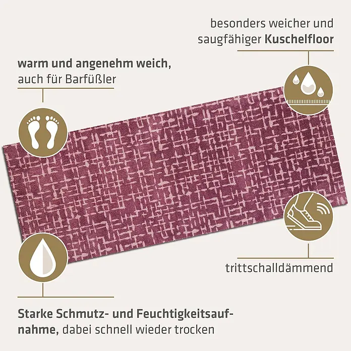 Akzente Fußmatte Feel - 200 x 80 cm, Mehrfarbig, Motiv / Muster - Rechteckiger violetter Teppich mit Muster, sehr weich, saugfähig und trittschalldämmend.