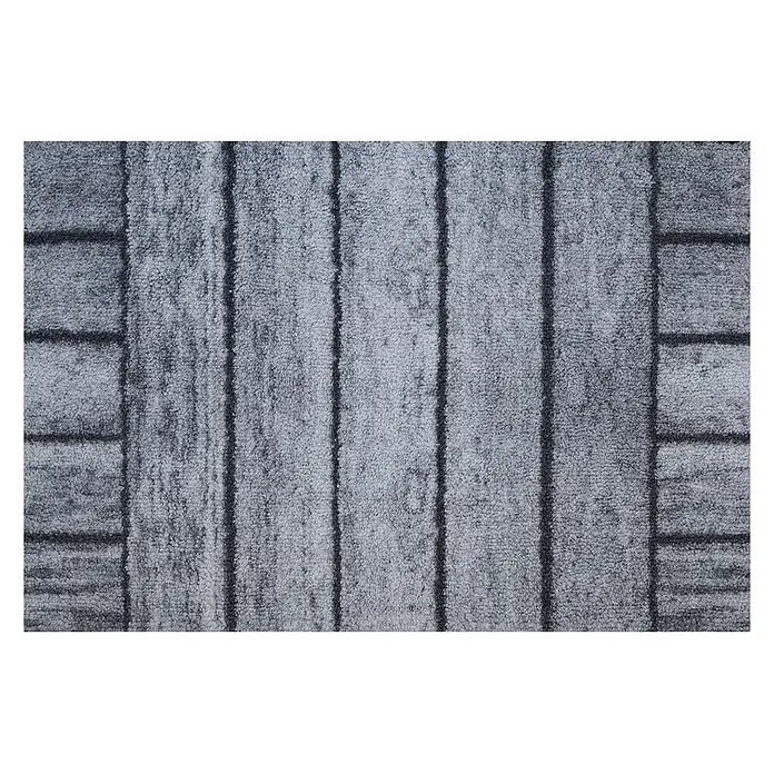Akzente Fußmatte Feel - Mehrfarbig, Holz-Optik - Grauer, texturierter Teppich mit Muster aus vertikalen Streifen und rechteckigen Blöcken an den Rändern.