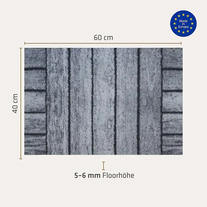 Akzente Fußmatte Feel - Mehrfarbig, Holz-Optik - Graue gestreifte Fußmatte, 60x40 cm, mit 5-6 mm Florhöhe.