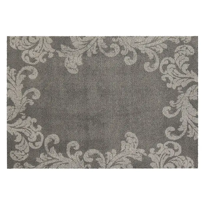 Akzente Fußmatte Feel - Mehrfarbig, Motiv / Muster|Floral - Grauer Teppich mit hellgrauem Damastmuster-Rand.