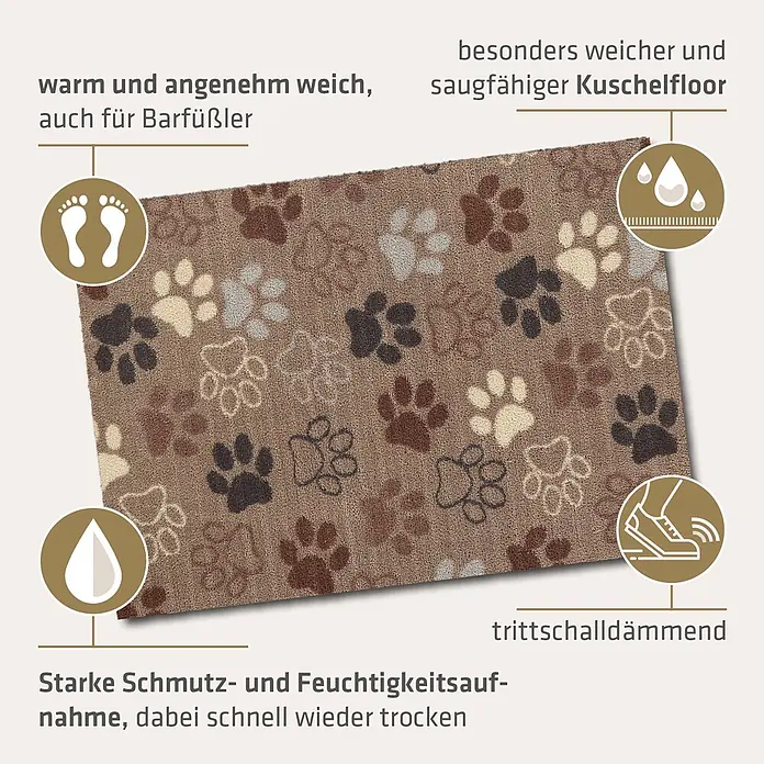 Akzente Fußmatte Feel - Mehrfarbig, Motiv / Muster|Tiere - Braune Fußmatte mit Pfotenabdruck-Design, weich und sehr saugfähig, nimmt Schmutz und Feuchtigkeit auf.