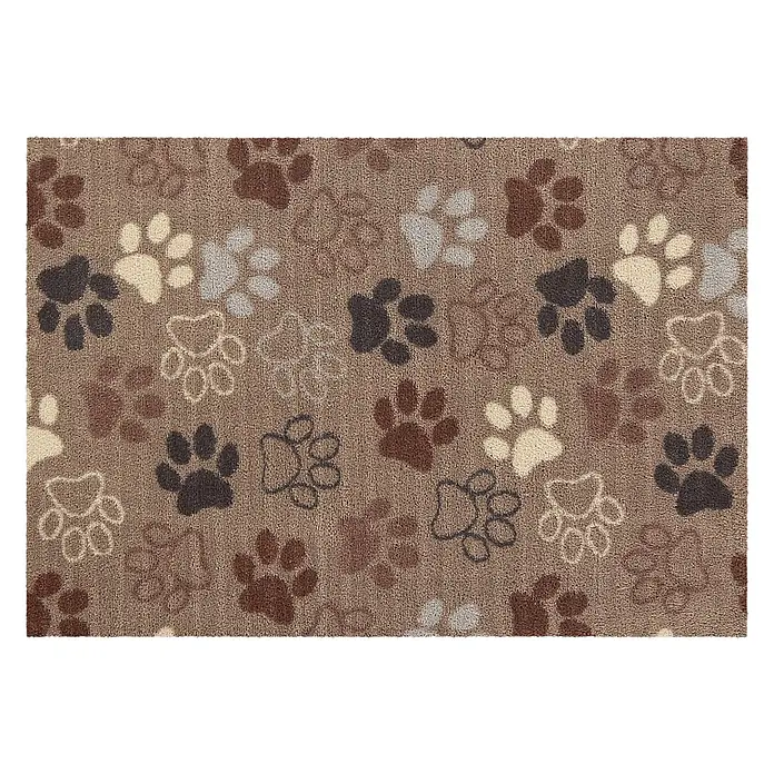 Akzente Fußmatte Feel - Mehrfarbig, Motiv / Muster|Tiere - Rechteckige braune Fußmatte mit Pfotenabdruckmuster in verschiedenen Farben.