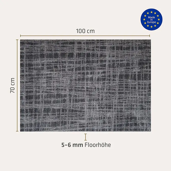 Akzente Fußmatte Feel - 100 x 70 cm, Mehrfarbig, Motiv / Muster - Graue rechteckige Fußmatte mit subtilem Gittermuster, 100x70 cm, 5-6 mm Florhöhe.