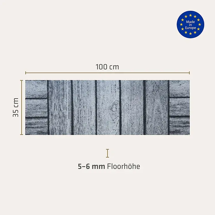 Akzente Fußmatte Feel - Mehrfarbig, Holz-Optik - Grauer Teppichläufer mit Holzoptik, 100x35 cm, 5-6 mm Florhöhe, Made in Europe.