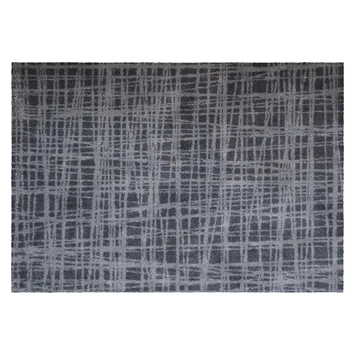 Akzente Fußmatte Feel - 70 x 50 cm, Mehrfarbig, Motiv / Muster - Dunkelgrauer Teppich mit verwaschenem, abstraktem hellgrauem Gittermuster, der moderne Textur bietet.