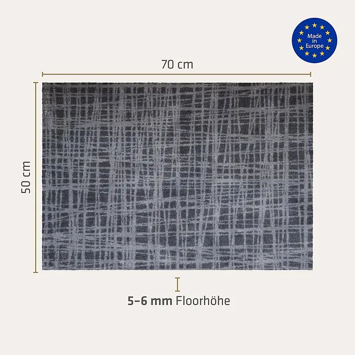 Akzente Fußmatte Feel - 70 x 50 cm, Mehrfarbig, Motiv / Muster - Dunkelgrau-hellgrau gemusterter Teppich, 70x50 cm, 5-6 mm Florhöhe. Hergestellt in Europa.