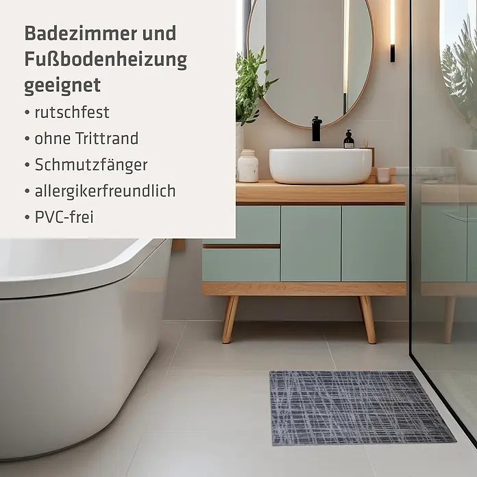 Akzente Fußmatte Feel - Mehrfarbig, Motiv / Muster - Graue gemusterte Badematte, rutschfest und für Fußbodenheizung geeignet.