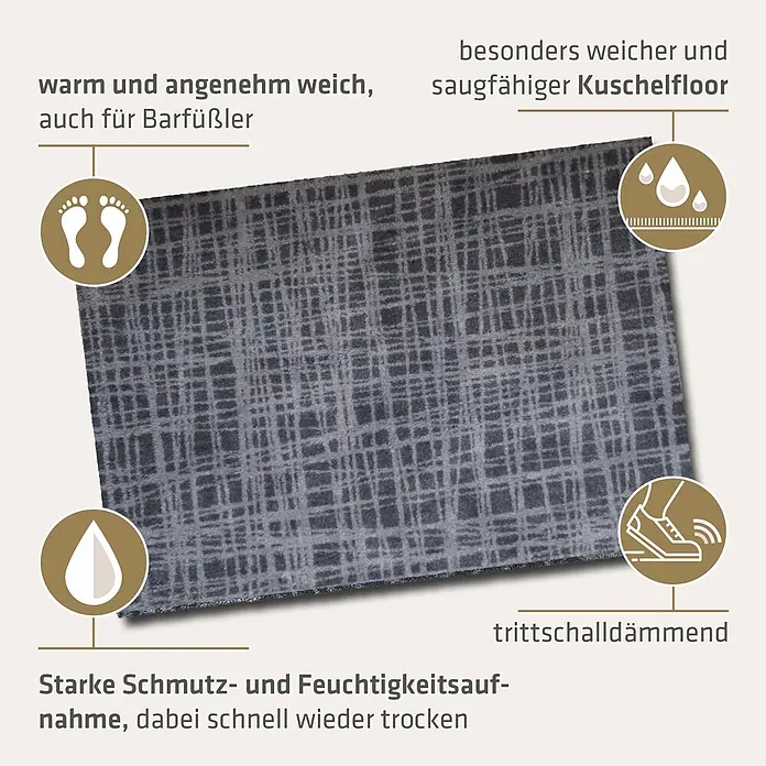Akzente Fußmatte Feel - 70 x 50 cm, Mehrfarbig, Motiv / Muster - Dunkelgraue, gemusterte Matte mit weichem, saugfähigem Flor, trittschalldämmend und schmutzabweisend.