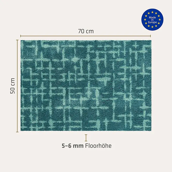 Akzente Fußmatte Feel - Mehrfarbig, Motiv / Muster - Rechteckiger Teppich in Türkis mit abstraktem Gittermuster, 70x50 cm, 5-6mm Florhöhe, Made in Europe.