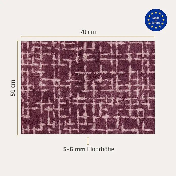 Akzente Fußmatte Feel - 70 x 50 cm, Mehrfarbig, Motiv / Muster - Gemusterter burgunderfarbener Teppich, 50x70 cm, mit 5-6 mm Florhöhe. Hergestellt in Europa.