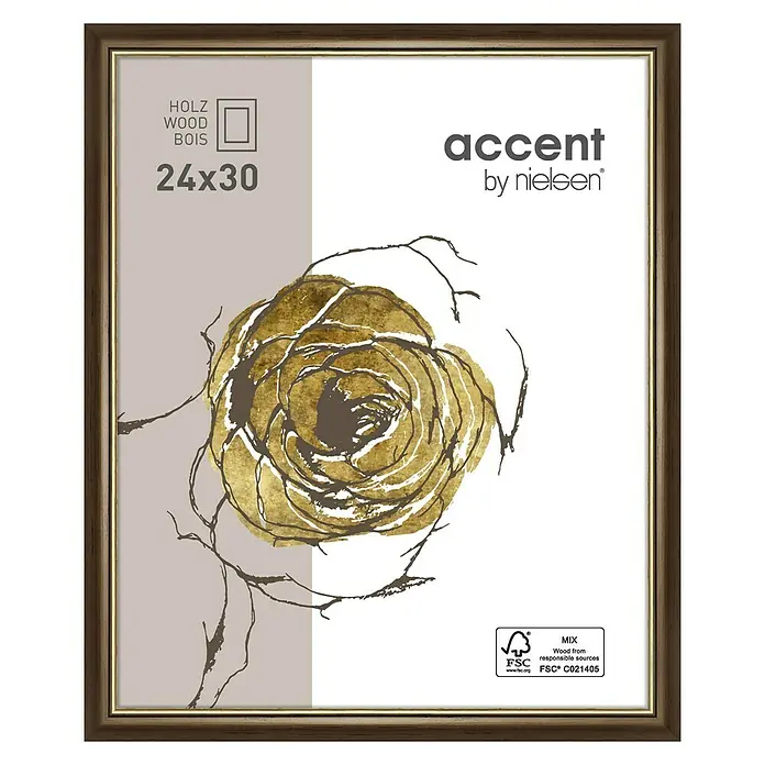 Nielsen Holzrahmen Ascot - 24 x 30 cm, Dunkelbraun/Gold, Glas - Bilderrahmen aus Holz, braun mit Goldrand, für Fotos im Format 24x30 cm, von Accent by Nielsen. Perfekt für Zuhause oder als Geschenk.