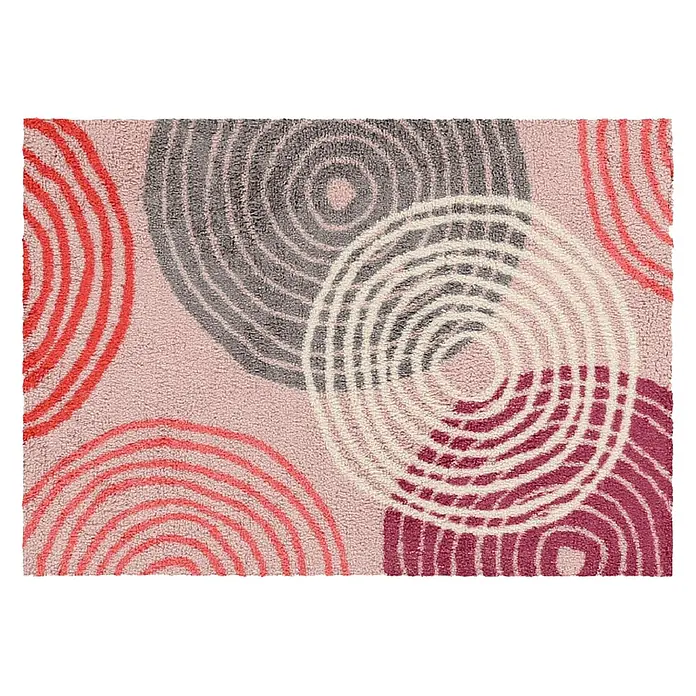 Akzente Fußmatte Feel - Mehrfarbig, Motiv / Muster - Strukturierter rosa Teppich mit abstrakten konzentrischen Kreisen in Rot, Grau, Creme und Burgund.