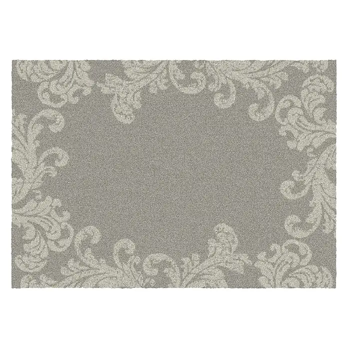 Akzente Fußmatte Feel - Mehrfarbig, Motiv / Muster|Floral - Rechteckige graue Matte mit hellgrauen Ornamentmustern am Rand.