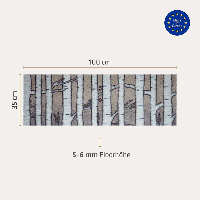 Akzente Fußmatte Feel - Mehrfarbig, Motiv / Muster - Teppichläufer mit Birkenmuster, 100x35 cm, 5-6 mm Florhöhe. Hergestellt in Europa.