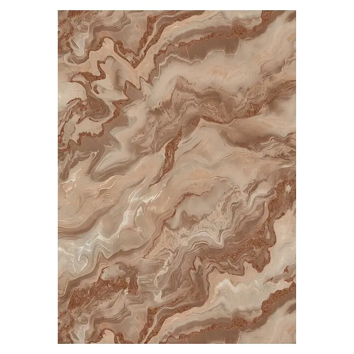 Papel pintado Mármol - Salmón, 10 x 0,53 m - Patrón abstracto marmolado marrón y beige con vetas brillantes de purpurina de cobre.