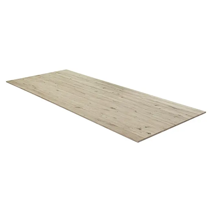 Leimholzplatte Eiche Rustic - Eiche, Qualitätsstufe Leimholzplatte: B/C, 3.000 x 1.210 x 20 mm - Rechteckige helle Holzplatte mit natürlicher Maserung, ideal für Tisch- oder Arbeitsplatten.