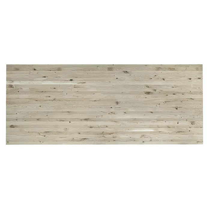 Leimholzplatte Eiche Rustic - Eiche, Qualitätsstufe Leimholzplatte: B/C, 3.000 x 1.210 x 20 mm - Helle Holzoberfläche aus verleimten Platten, mit natürlicher Maserung und dunklen Ästen. Ideal für Tischplatten oder Böden.