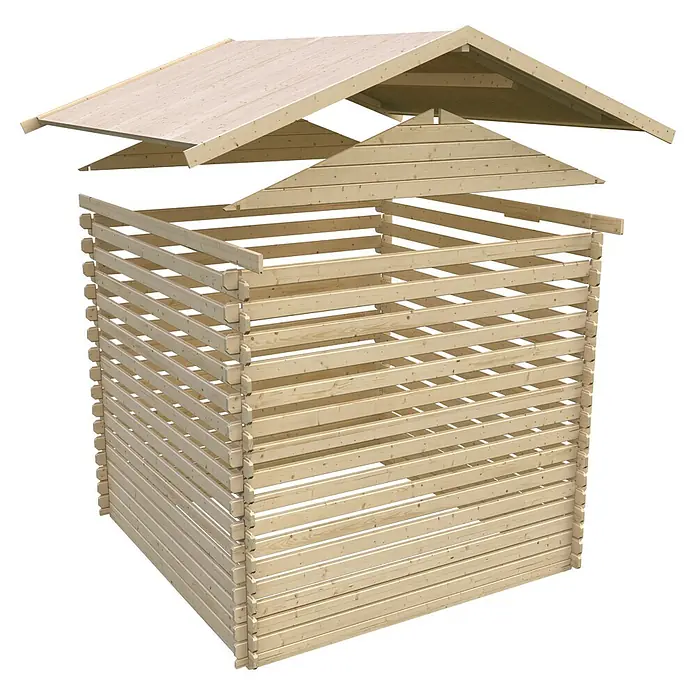 Karibu Gartenhaus Nordland - Außenmaß inkl. Dachüberstand (B x T): 548 x 440 cm, Holz, Naturbelassen - Modulares Holzhaus-Bausatz: helle Holzbohlen für Wände und Dach.