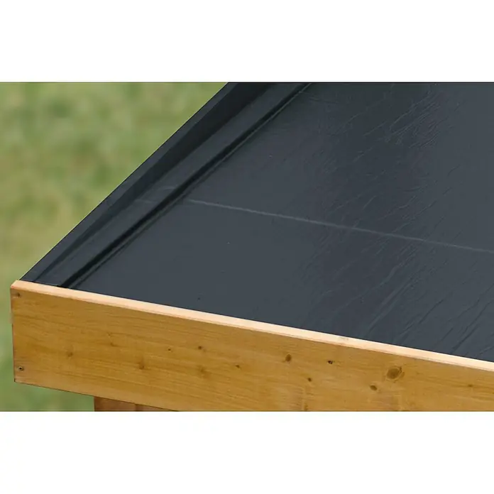 Karibu Bitumendachbahn - Elastomerbitumen, Anthrazit, 5 m² - Schwarz EPDM Dachmembran auf Holzkonstruktion.