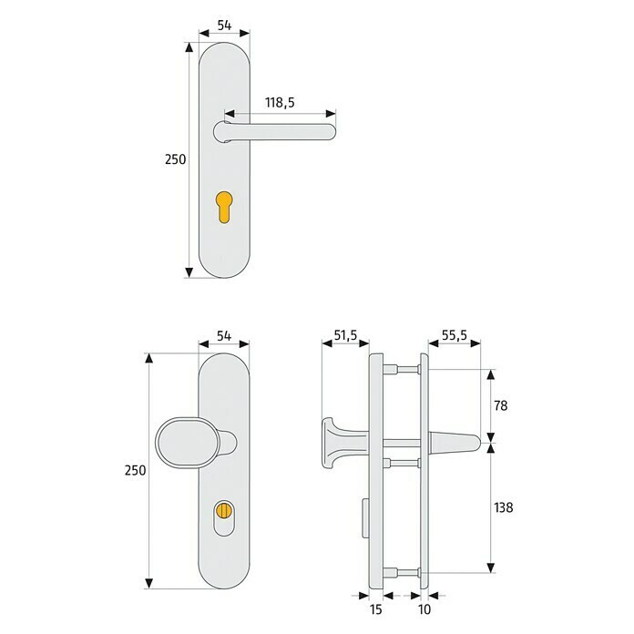 Abus Schutzbeschlag KLSZ 714 (Wohnungsabschlusstür, Weiß, Türstärke: 37 - 47 mm, Drücker beidseitig)