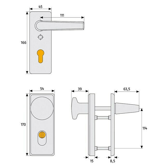 Abus Schutzbeschlag KKZS700  (Wohnungsabschlusstür, Messing, Türstärke: 37 - 47 mm, Knopf außen, Drücker innen)