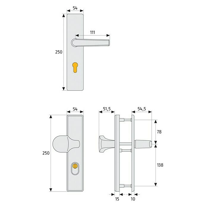 Abus Schutzbeschlag HLZS814Hauseingangstür, Messing, Türstärke: 52 mm - 72 mm, Knopf außen, Drücker innen, Form Schild: Eckig Unknown