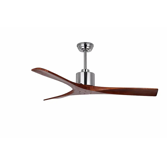 Vam Deckenventilator Energiespar Deckenventilator ZEN chrome 137 cm Eiche-Naturholz - Naturholz Eiche, 1.370 mm, 31 W - Moderner Deckenventilator mit drei dunklen Holzflügeln und einer Chromstange.