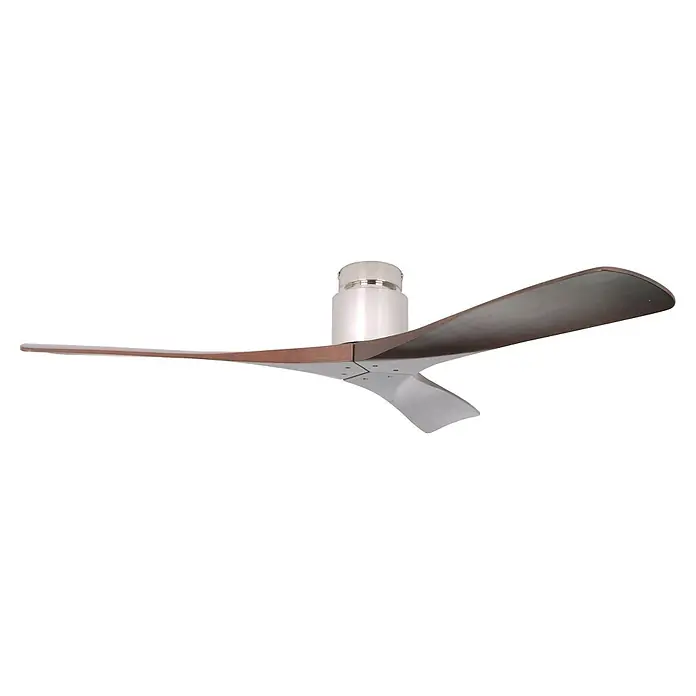 Vam Deckenventilator Energiespar Deckenventilator ZEN chrome 137 cm Walnuss-Naturholz - Naturholz Walnuss, 1.370 mm, 31 W - Dreiflügeliger Deckenventilator mit gebürstetem Nickelmotor und dunkelbraunen, geschwungenen Blättern.