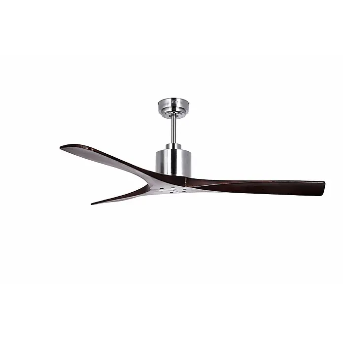 Vam Deckenventilator Energiespar Deckenventilator ZEN chrome 137 cm Walnuss-Naturholz - Naturholz Walnuss, 1.370 mm, 31 W - Moderner Deckenventilator mit drei dunklen Holzflügeln und gebürsteter Metalloberfläche.