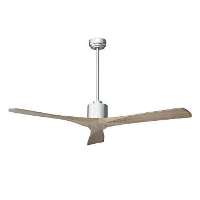Vam Deckenventilator Energiespar Deckenventilator ZEN Nickel 137 cm Raw - Raw - Naturholz, 1.370 mm, 31 W - Moderner Deckenventilator mit hellen Holzflügeln und gebürstetem Silbermotor, an einer Stange hängend.