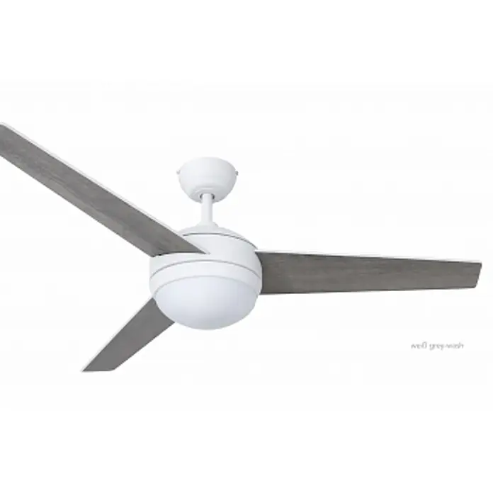 Vam Deckenventilator VEGALIGHT weiß grey-wash - Grey-wash / Graphit, 1.320 mm, 46 W - Weißer Deckenventilator mit drei grau gewaschenen Holzoptik-Flügeln und integriertem Licht.